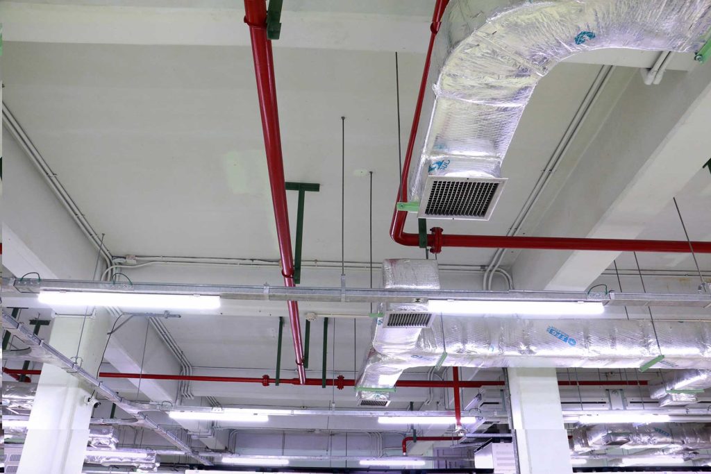 inside of a building showing the hvac on roof