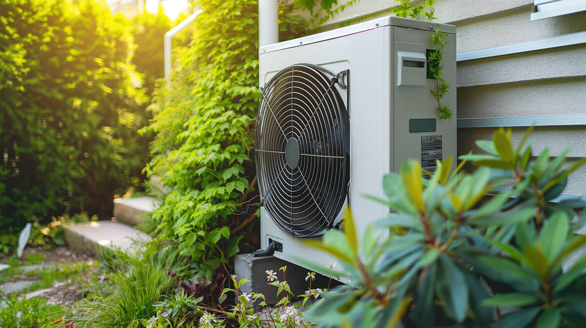 Closeup ductless mini split of the air conditioner
