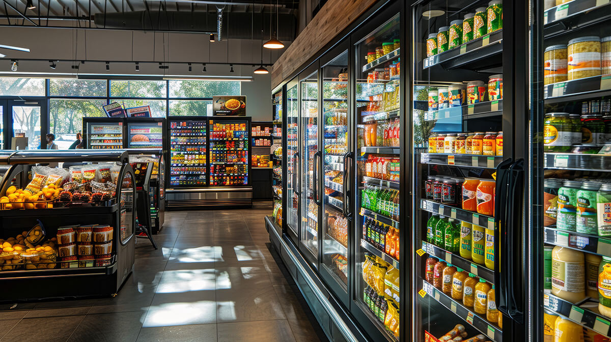 A well-lit grocery store aisle A well-lit grocery store aisle